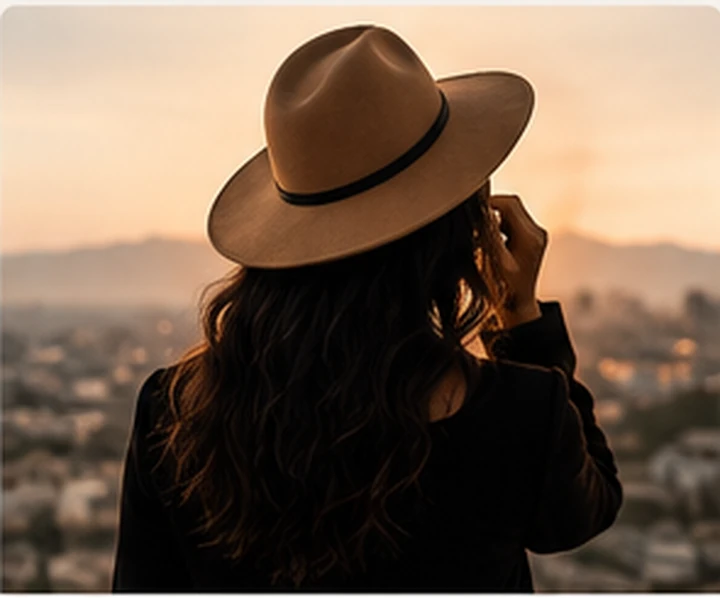 Woman seen from behind looking toward a sunlit horizon